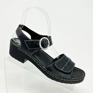 Josef Seibel Women's Black Leather Slingback Sandals Size 38 Casual Summer